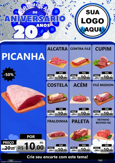Modelo de Encarte para Encarte A4 Vertical com o tema Promoção de Aniversário - 20 Anos para Açougue