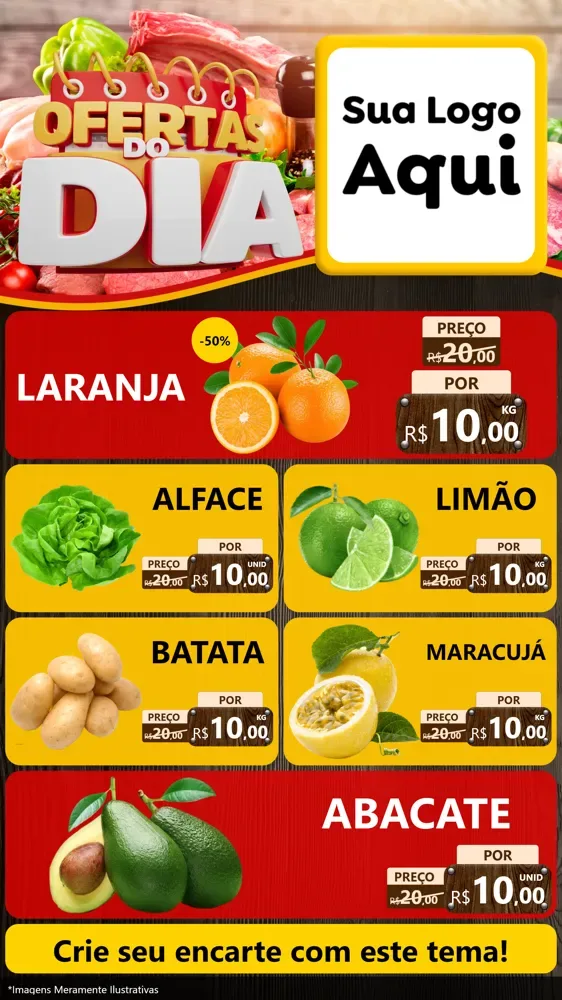 Modelo de TV para TV Vertical com o tema Ofertas do Dia para Hortifrúti