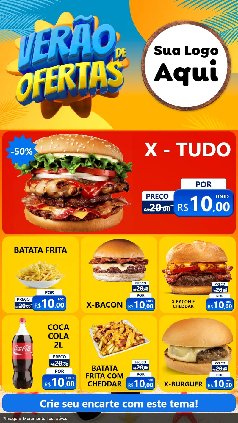 Modelo de Rede Social para Stories com o tema Verão de Ofertas para Hamburgueria