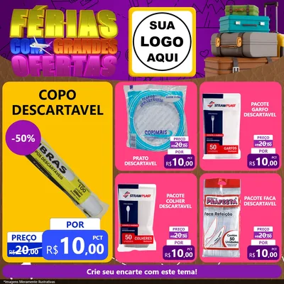 Modelo de Rede Social para Feed Facebook com o tema Férias com Grandes Ofertas para Embalagens