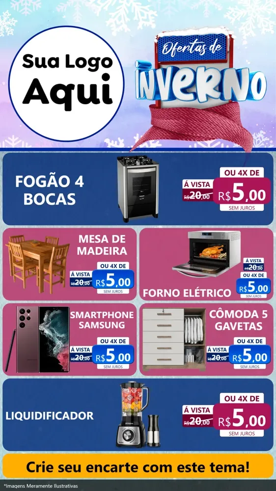Modelo de TV para TV Vertical com o tema Ofertas de Inverno para Móveis e Eletro