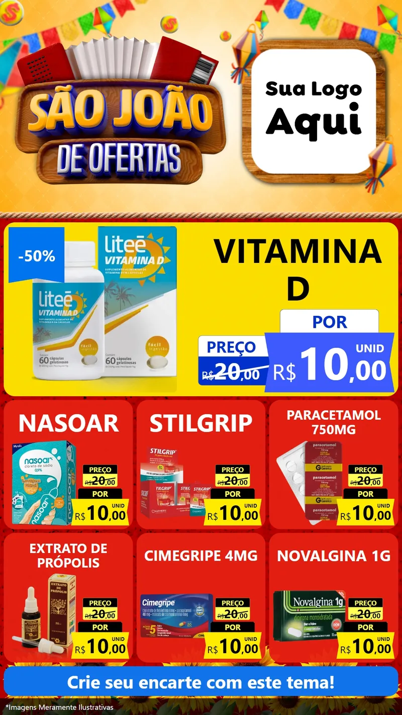 Modelo de Rede Social para Stories com o tema São João de Ofertas para Farmácia