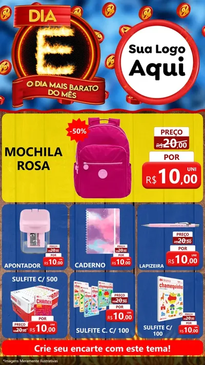 Modelo de Rede Social para Stories com o tema Dia E - O Dia Mais Barato Do Mês para Papelaria