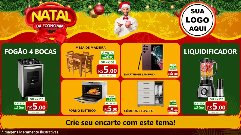 Modelo de TV para TV Horizontal com o tema Natal da Economia para Móveis e Eletro