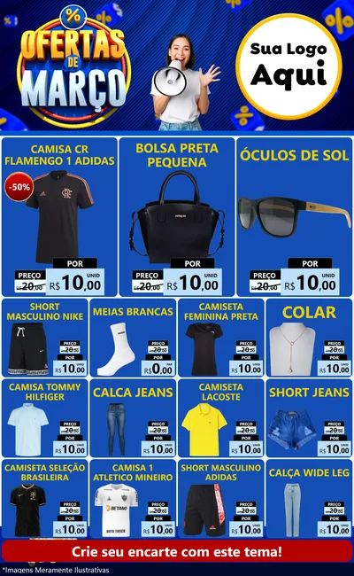 Modelo de Encarte para Encarte Grande com o tema Ofertas de Março para Roupas e acessórios