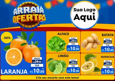 Modelo de Encarte para Encarte A4 Horizontal com o tema Arraiá de Ofertas - Junina para Hortifrúti