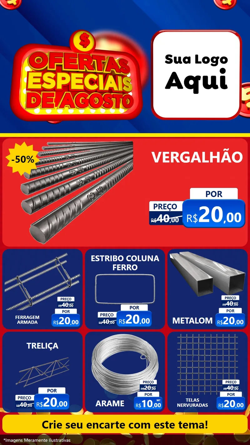 Modelo de Rede Social para Stories com o tema Ofertas Especiais de Agosto para Ferragens