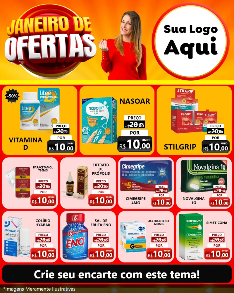 Modelo de Rede Social para Feed Instagram com o tema Janeiro de Ofertas para Farmácia