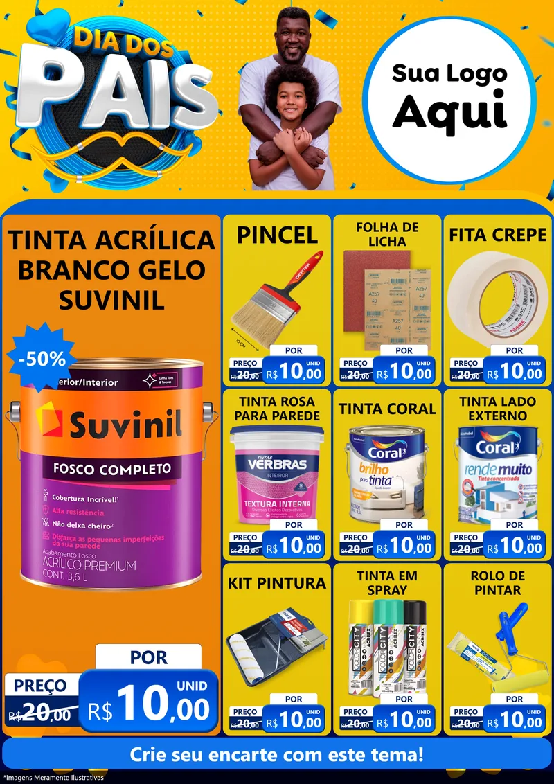 Modelo de Encarte para Encarte A4 Vertical com o tema Dia dos Pais para Tintas e Ferramentas