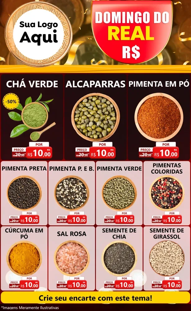 Modelo de Encarte para Encarte Grande com o tema Domingo do Real para Produtos Naturais