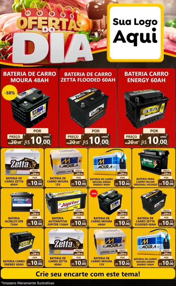 Modelo de Encarte para Encarte Grande com o tema Ofertas do Dia para Baterias Elétricas
