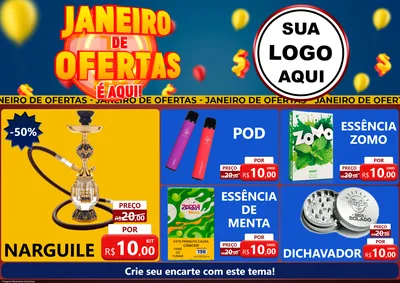 Modelo de Encarte para Encarte A4 Horizontal com o tema Janeiro de Ofertas É Aqui! para Tabacaria