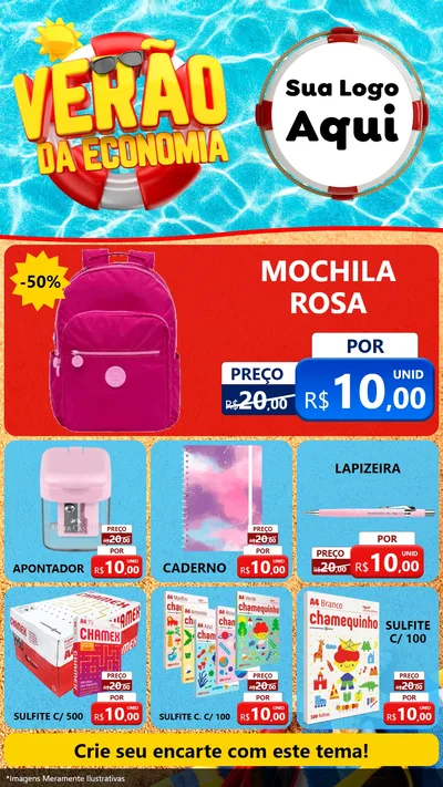Modelo de Rede Social para Stories com o tema Verão da Economia para Papelaria