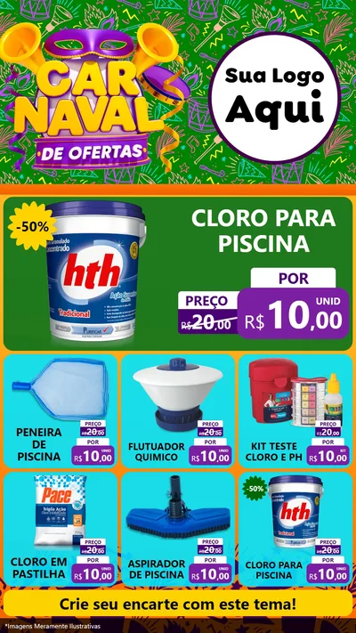 Modelo de Rede Social para Stories com o tema Carnaval de Ofertas para Produtos para Piscina