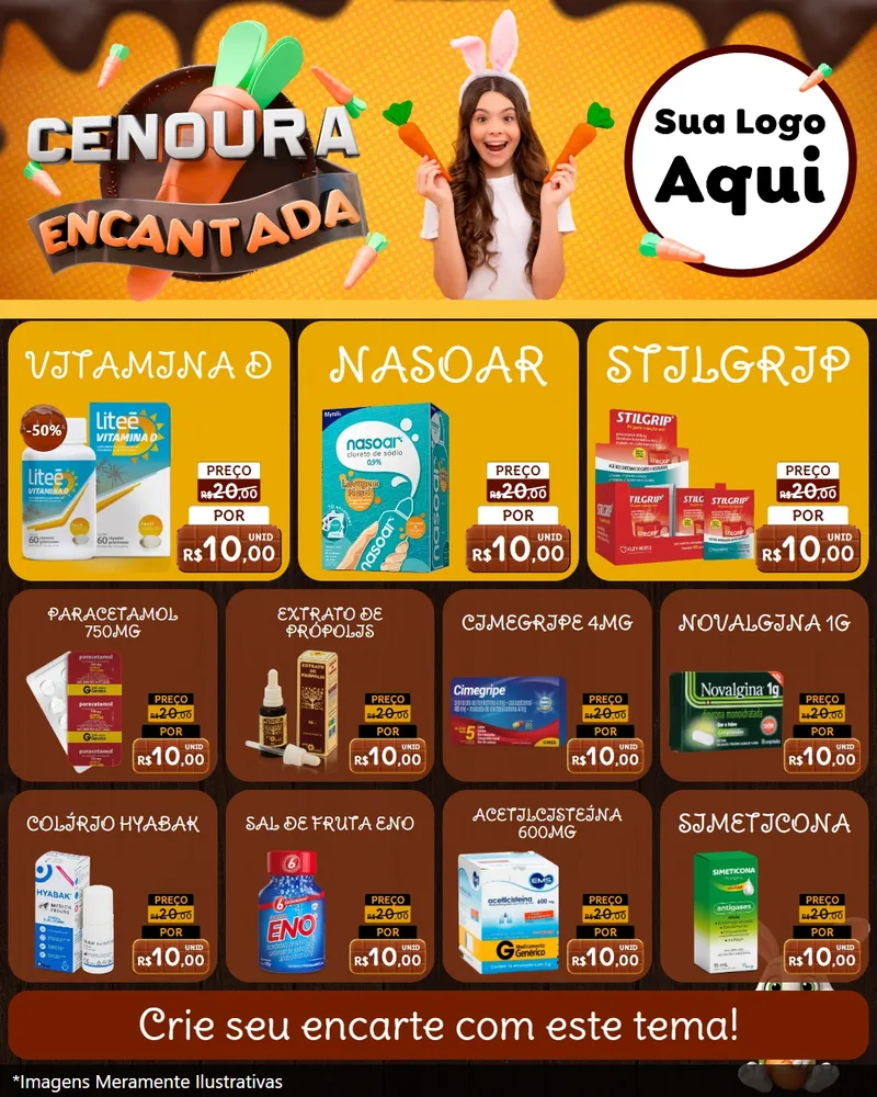 Modelo de Rede Social para Feed Instagram com o tema Cenoura Encantada - Páscoa para Farmácia