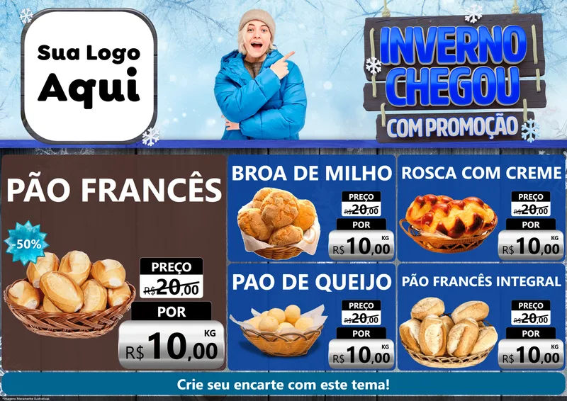Modelo de Encarte para Encarte A4 Horizontal com o tema Inverno Chegou Com Promoção para Padaria