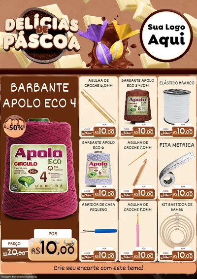 Modelo de Encarte para Encarte A4 Vertical com o tema Delícias de Páscoa para Armarinho e Aviamentos