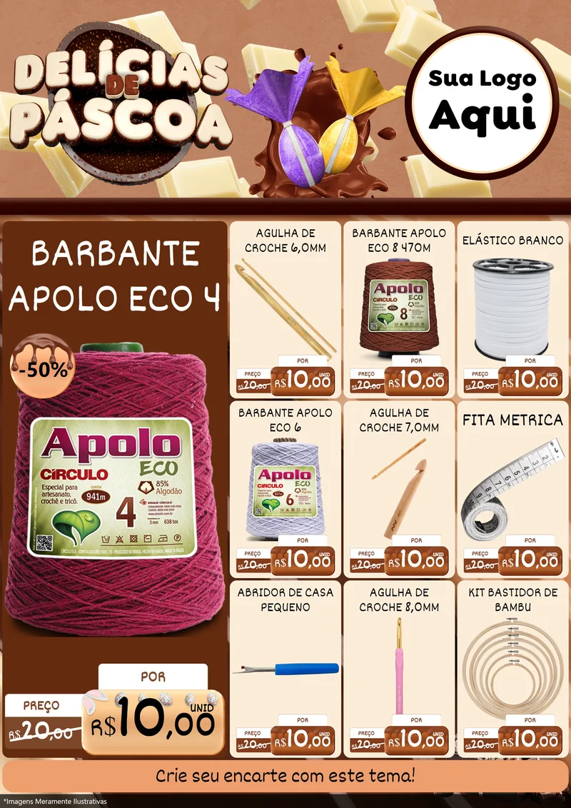 Modelo de Encarte para Encarte A4 Vertical com o tema Delícias de Páscoa para Armarinho e Aviamentos