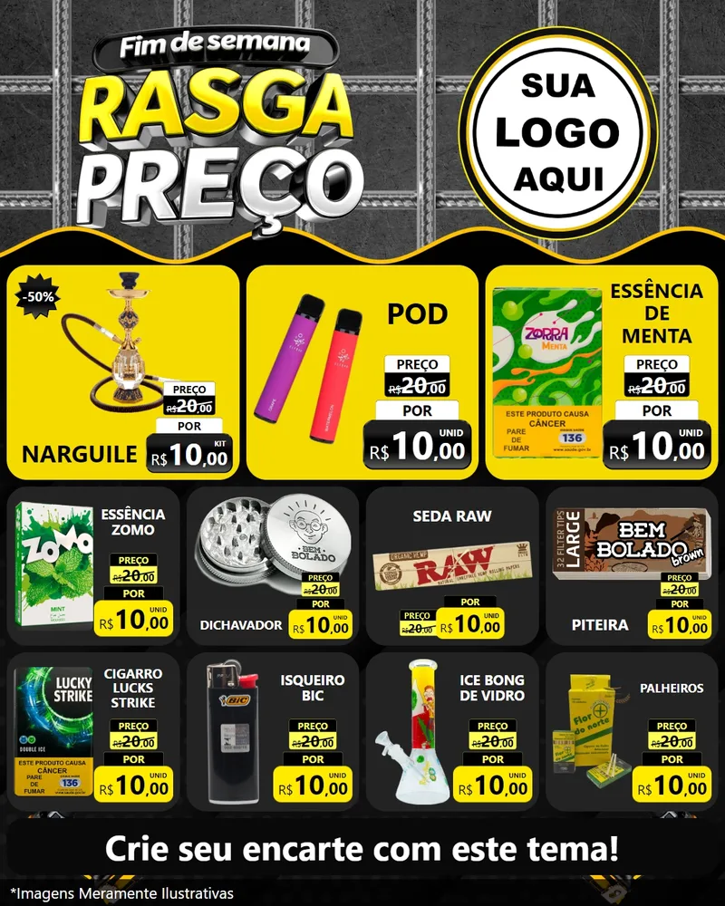 Modelo de Rede Social para Feed Instagram com o tema Fim de Semana Rasga Preço para Tabacaria