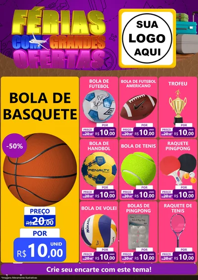 Modelo de Encarte para Encarte A4 Vertical com o tema Férias com Grandes Ofertas para Artigos Esportivos