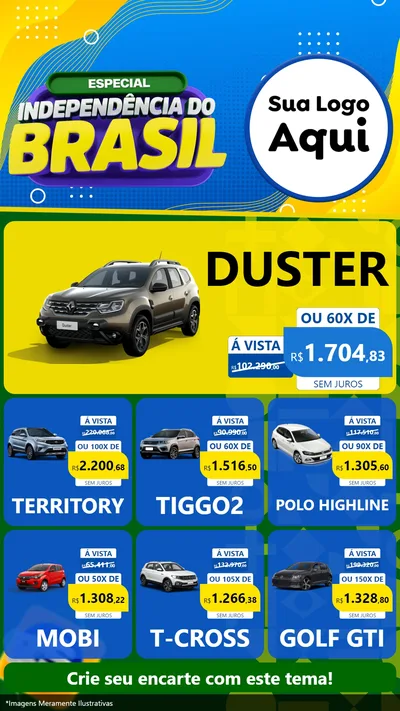 Modelo de Rede Social para Stories com o tema Especial Independência do Brasil para Concessionaria de Carros