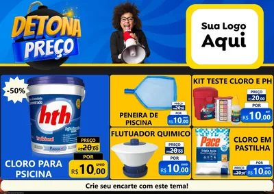 Modelo de Encarte para Encarte A4 Horizontal com o tema Detona Preços para Produtos para Piscina