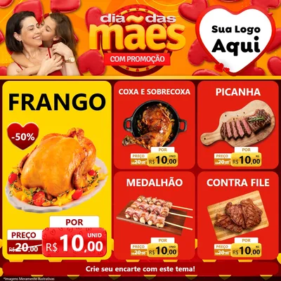 Modelo de Rede Social para Feed Facebook com o tema Dia das Mães com Promoção para Assados