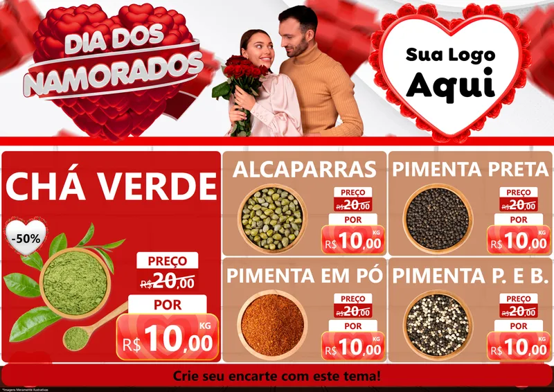 Modelo de Encarte para Encarte A4 Horizontal com o tema Dia dos Namorados para Produtos Naturais