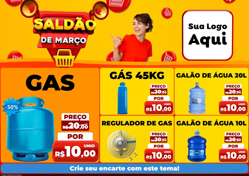 Modelo de Encarte para Encarte A4 Horizontal com o tema Saldão de Março para Água e gás
