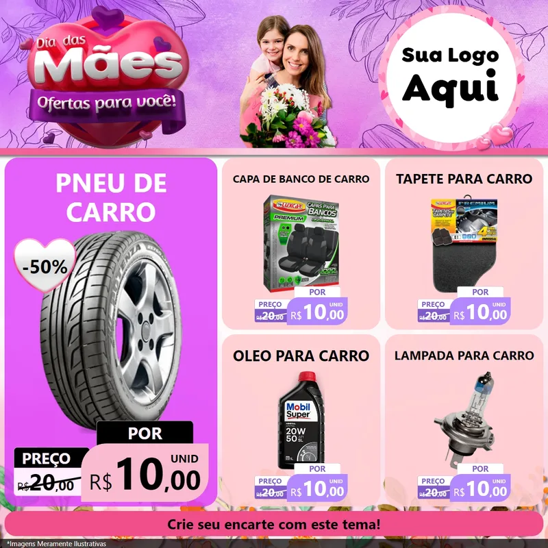 Modelo de Rede Social para Feed Facebook com o tema Dia das Mães Ofertas para Você! para Auto peças