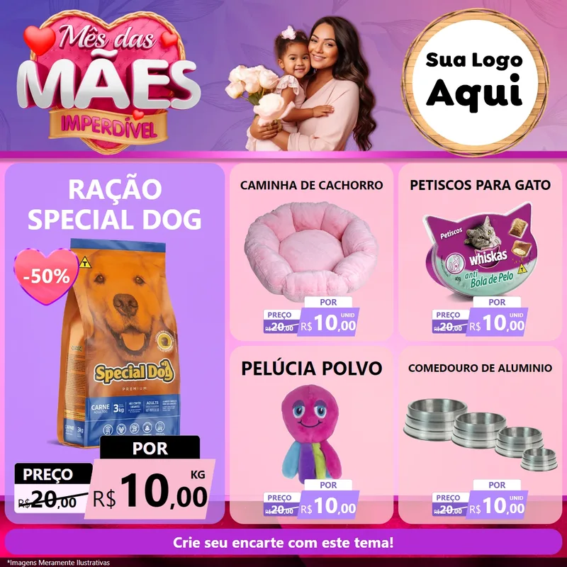 Modelo de Rede Social para Feed Facebook com o tema Mês das Mães Imperdível para Pet Shop