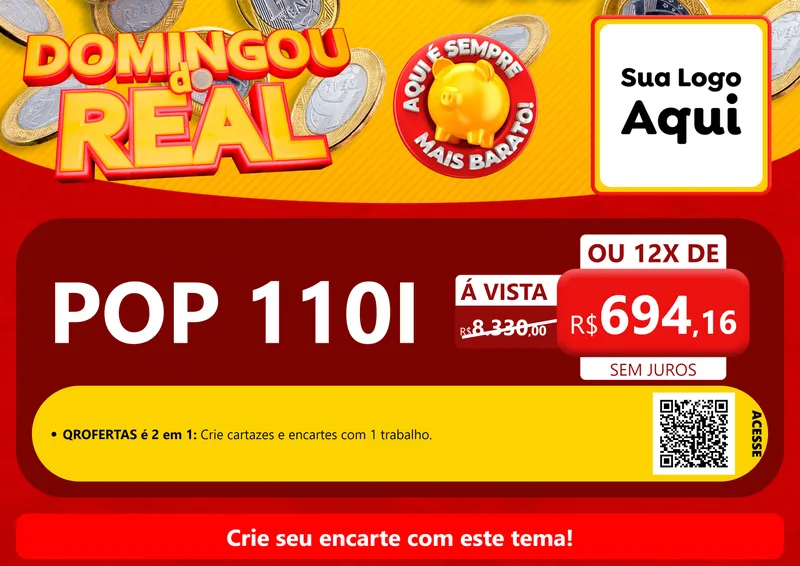 Modelo de Cartaz para Cartaz A4 Horizontal com o tema Domingou do Real para Concessionaria de Motos