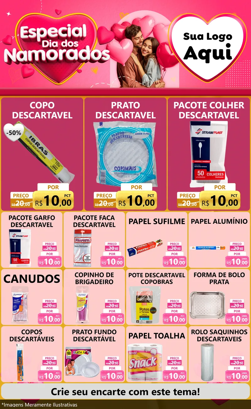 Modelo de Encarte para Encarte Grande com o tema Especial Dia dos Namorados para Embalagens