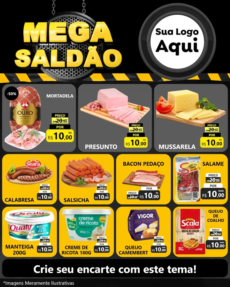 Modelo de Rede Social para Feed Instagram com o tema Mega Saldão para Frios e Laticínios