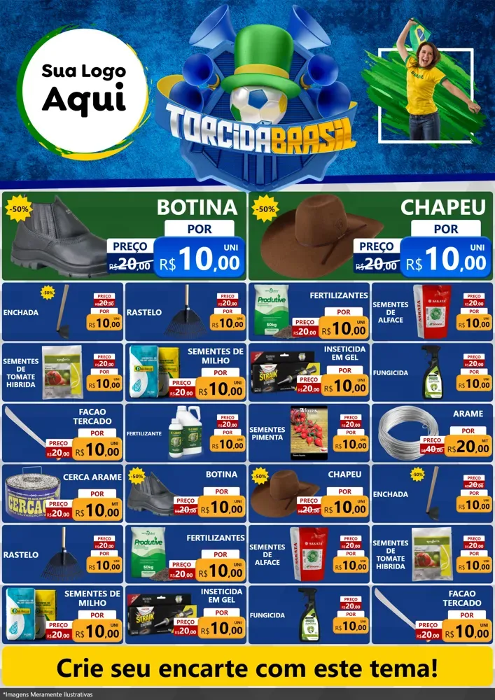 Modelo de Encarte para Encarte A4 Vertical com o tema Torcida Brasil - Copa para Agropecuária