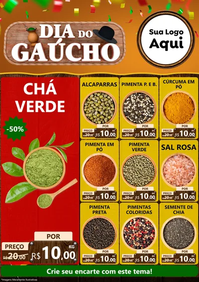 Modelo de Encarte para Encarte A4 Vertical com o tema Dia do Gaúcho para Produtos Naturais