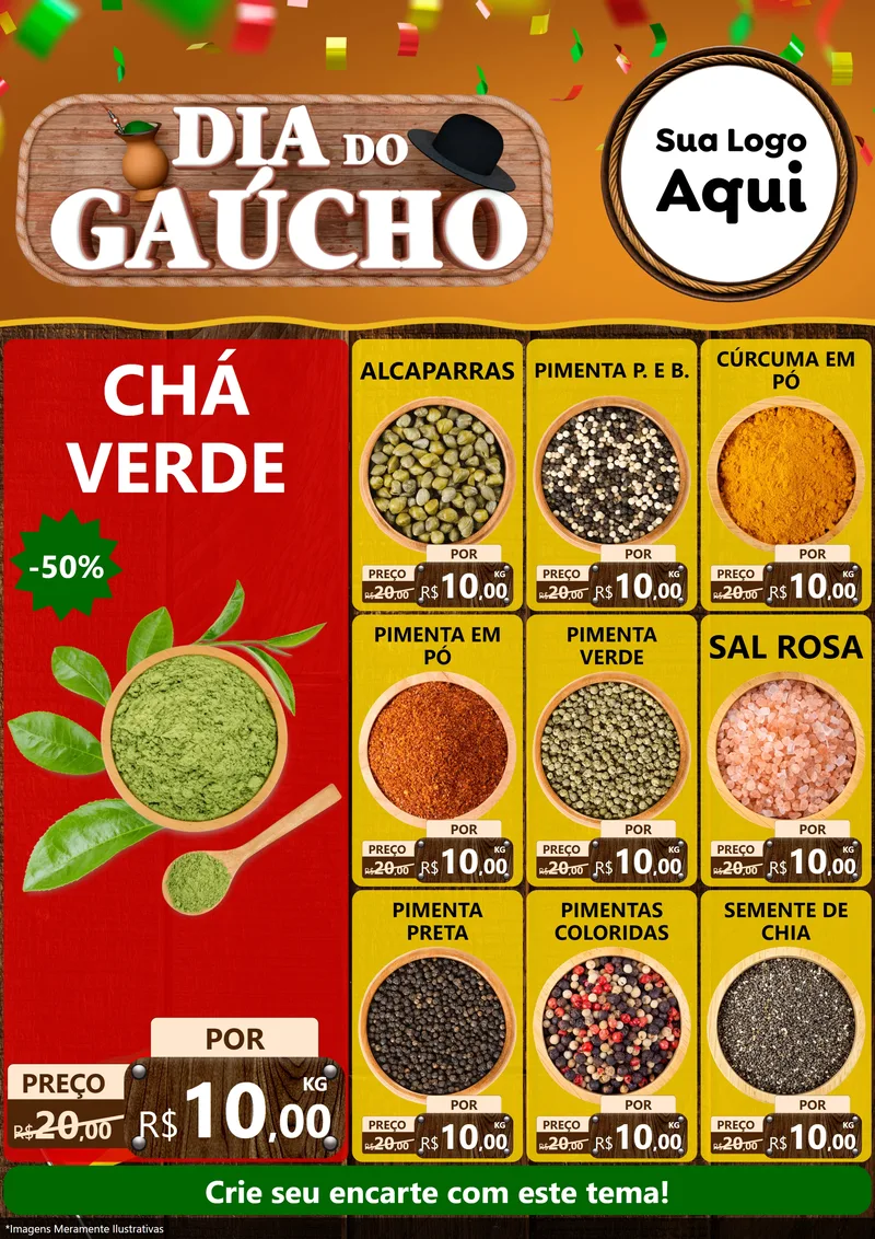 Modelo de Encarte para Encarte A4 Vertical com o tema Dia do Gaúcho para Produtos Naturais