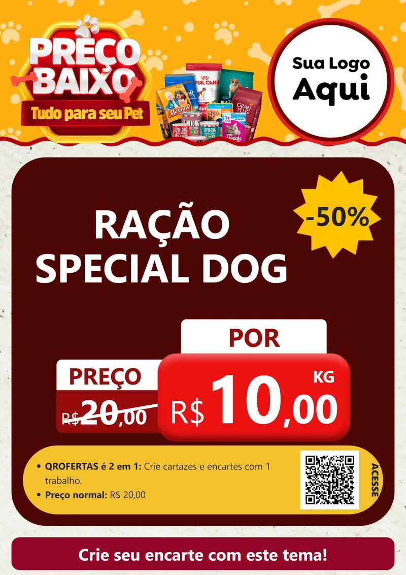 Modelo de Cartaz para Cartaz A4 Vertical com o tema Preço Baixo - Tudo Para Seu Pet para Pet Shop