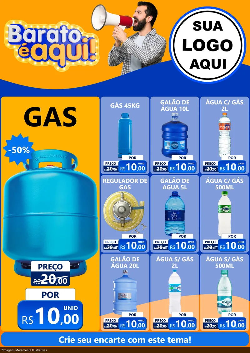 Modelo de Encarte para Encarte A4 Vertical com o tema Barato é aqui para Água e gás