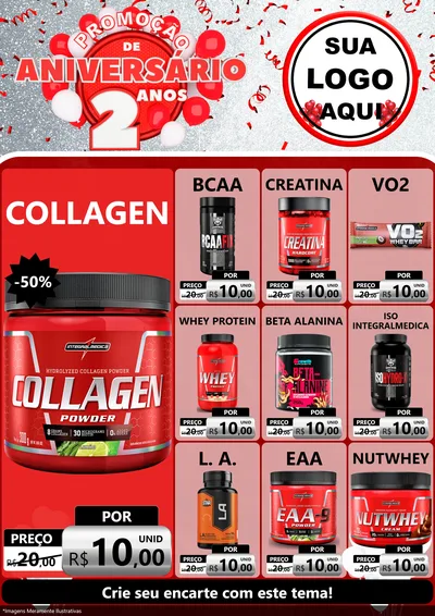 Modelo de Encarte para Encarte A4 Vertical com o tema Promoção de Aniversário - 2 Anos para Suplementos alimentares