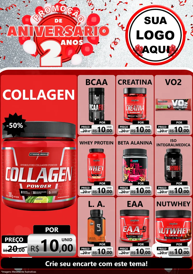Modelo de Encarte para Encarte A4 Vertical com o tema Promoção de Aniversário - 2 Anos para Suplementos alimentares