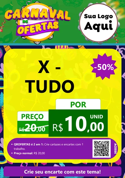 Modelo de Cartaz para Cartaz A4 Vertical com o tema Carnaval de Ofertas para Hamburgueria