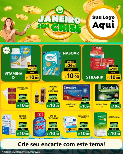 Modelo de Rede Social para Feed Instagram com o tema Janeiro Sem Crise para Farmácia