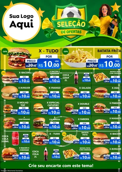 Modelo de Encarte para Encarte A4 Vertical com o tema Seleção de Ofertas - Copa para Hamburgueria