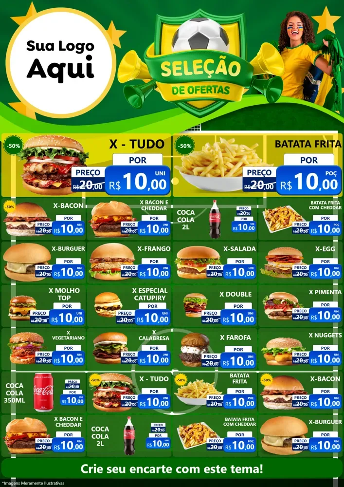 Modelo de Encarte para Encarte A4 Vertical com o tema Seleção de Ofertas - Copa para Hamburgueria