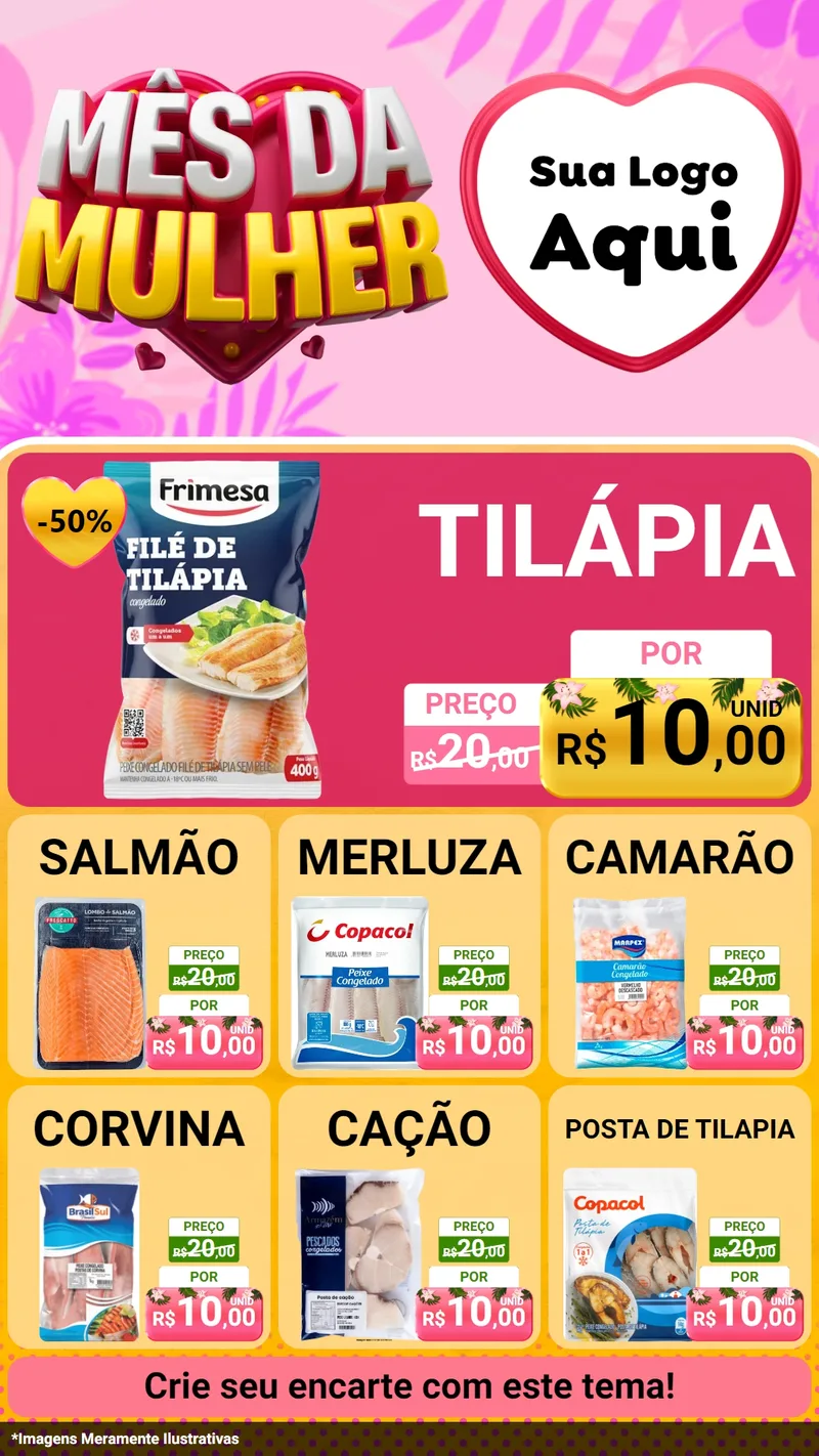 Modelo de Rede Social para Stories com o tema Mês da Mulher para Peixaria