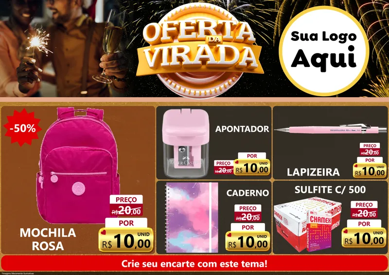 Modelo de Encarte para Encarte A4 Horizontal com o tema Oferta da Virada para Papelaria