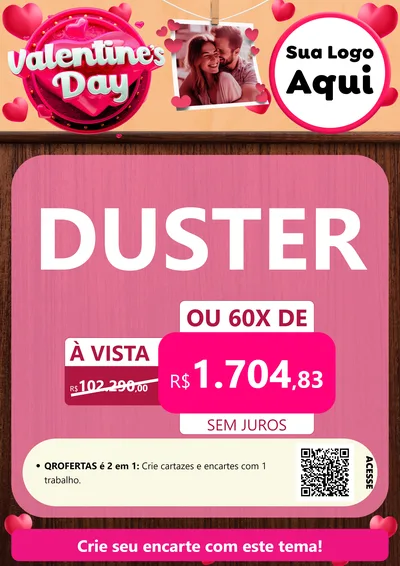Modelo de Cartaz para Cartaz A4 Vertical com o tema Valentine's Day para Concessionaria de Carros
