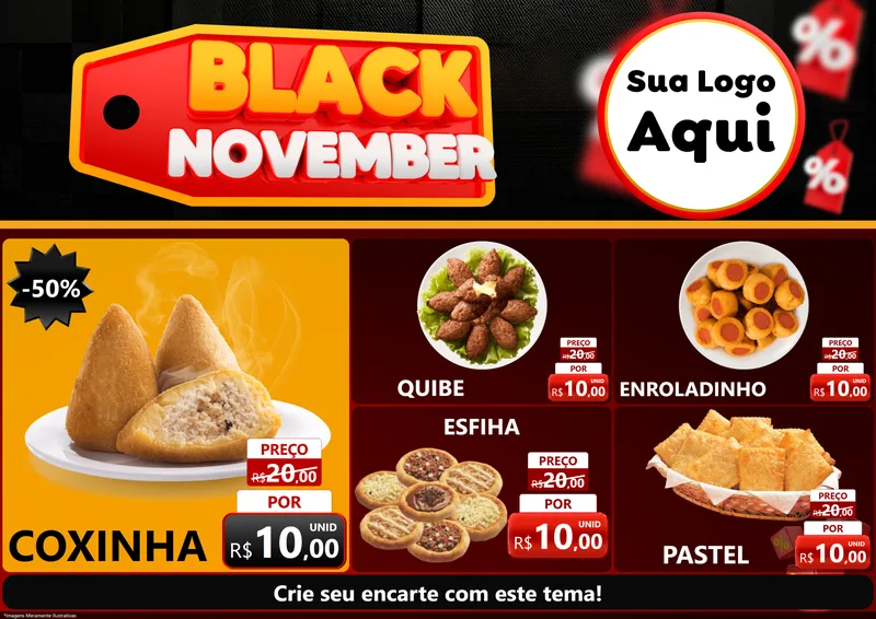 Modelo de Encarte para Encarte A4 Horizontal com o tema Black November para Salgadaria
