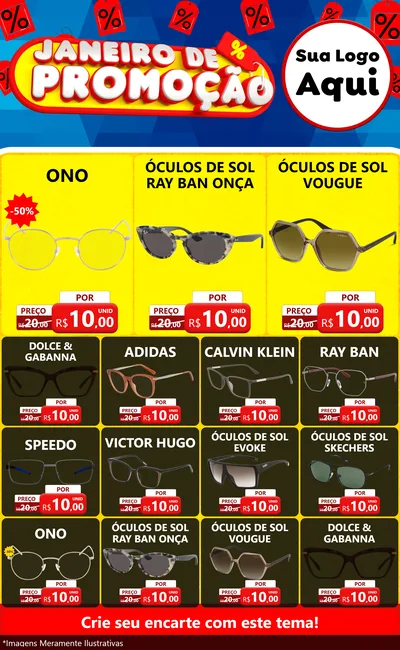 Modelo de Encarte para Encarte Grande com o tema Janeiro de Promoção para Óticas
